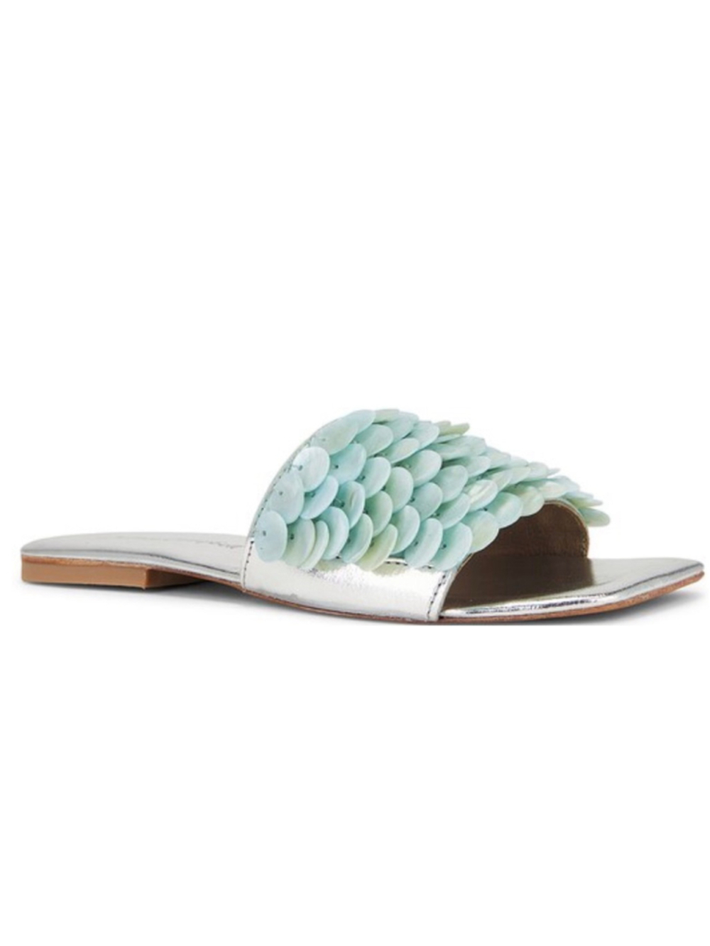New Jeffrey Campbell Fishy Slides Size 9 Silver with Light Blue Green Sequin - Picture 2 of 8
